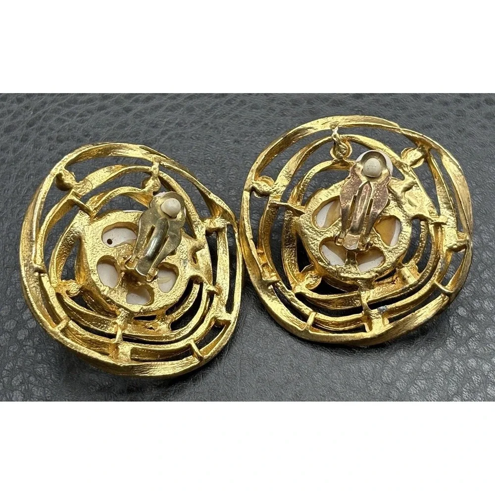 HUGE 80s Rhinestone Abstract Modernist Runway Chunky Statement Clip On Earrings